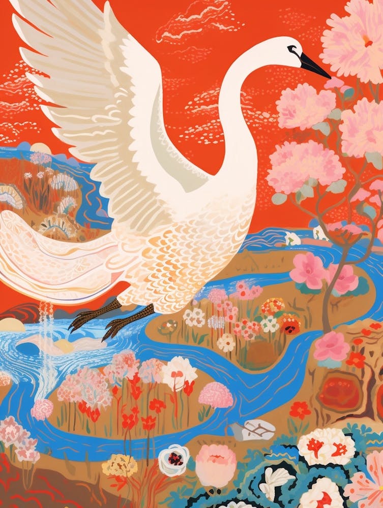 Maximalist Bird Painting Swan 4