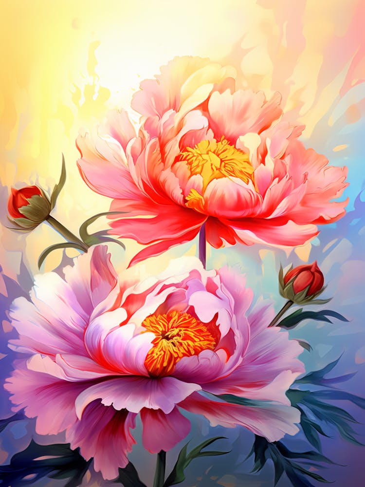 Peony With Sunset Watercolor Style (2)