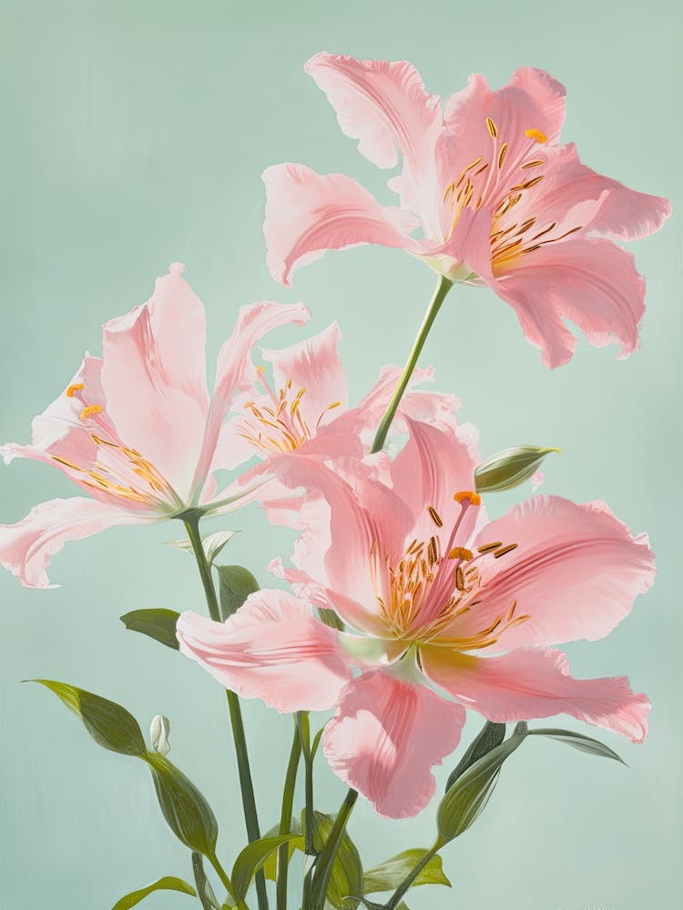 Lilies Flowers Acrylic Painting In Pastel Colours 10