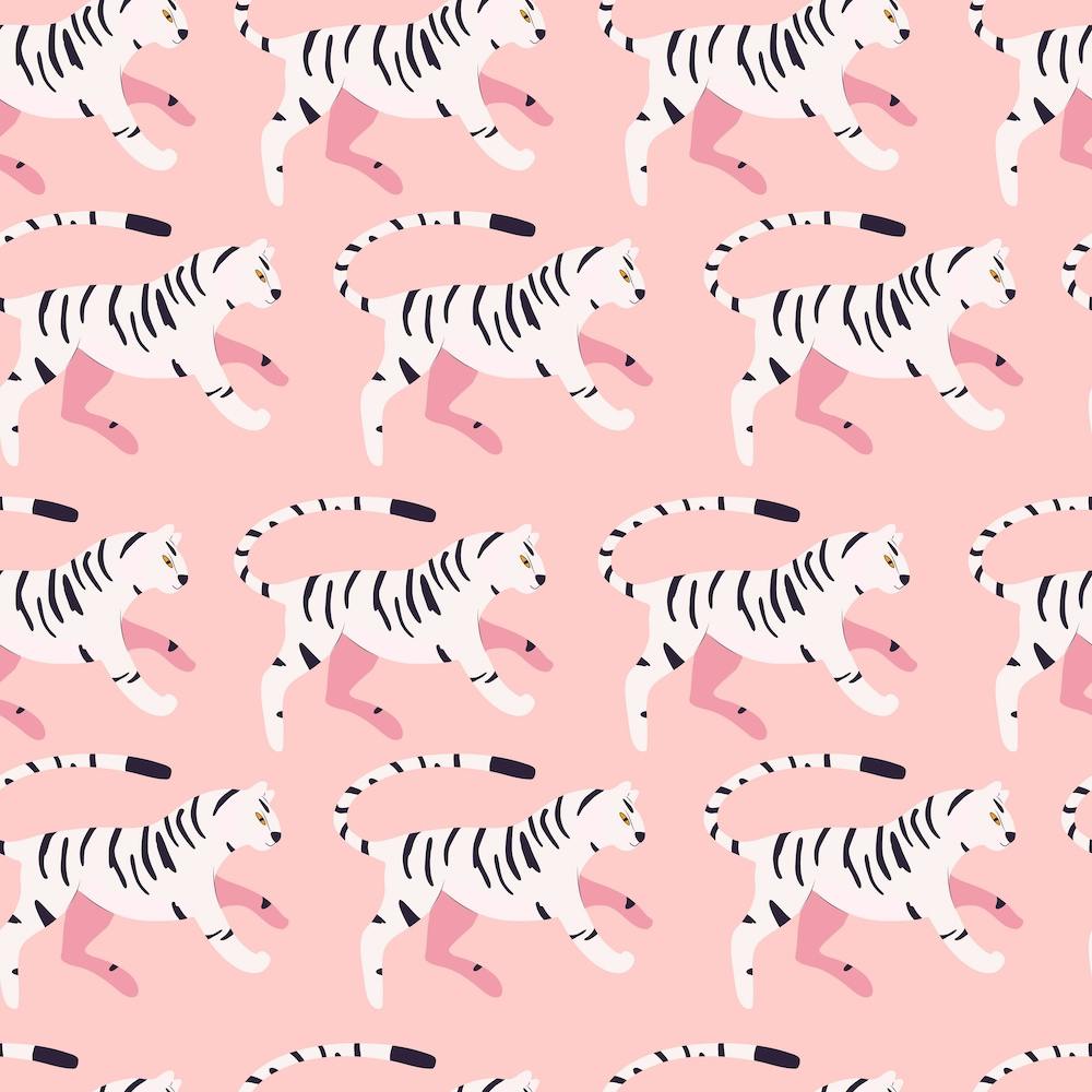 White Tiger Pattern On Pink Square