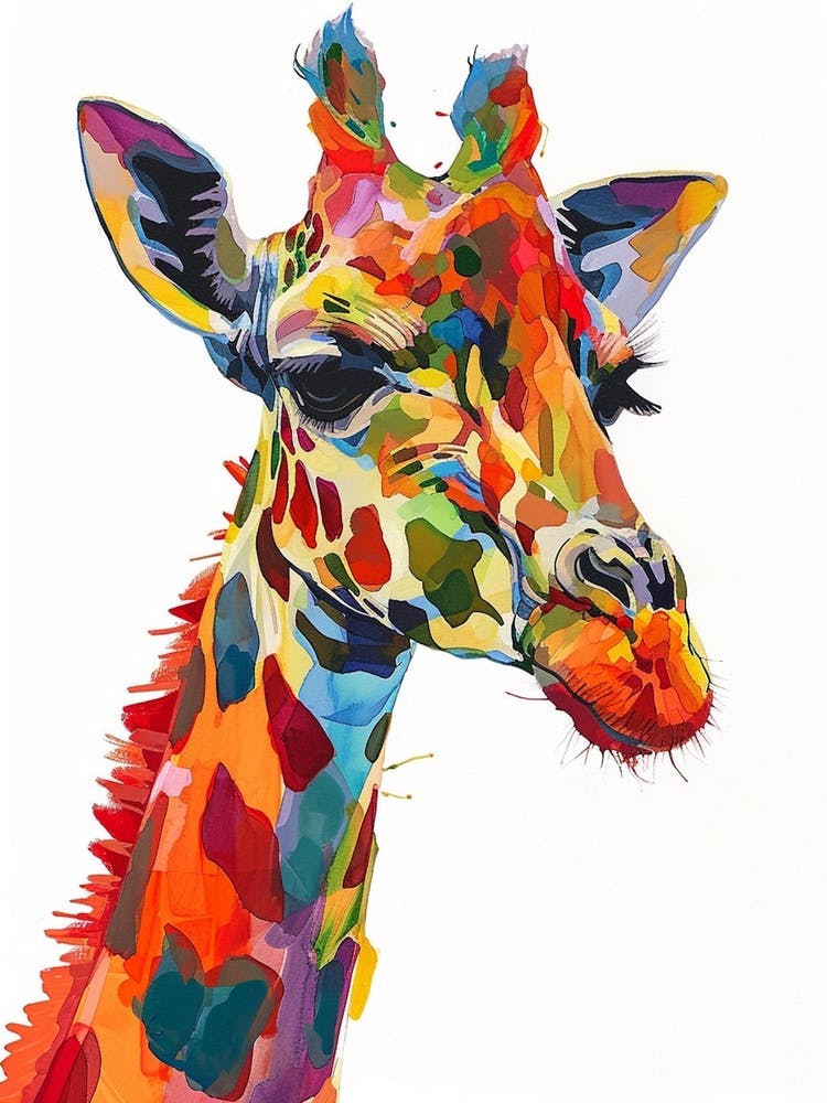 Colourful Brushstroke Giraffe Portrait