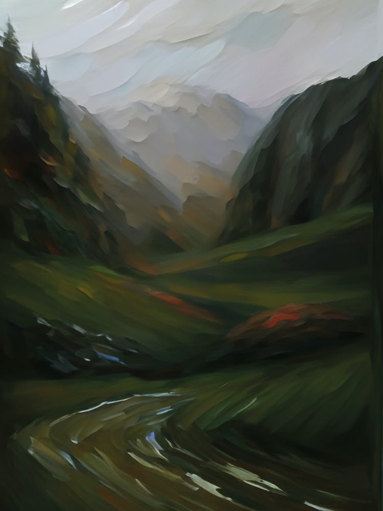 Mountain Valley Oil Painting