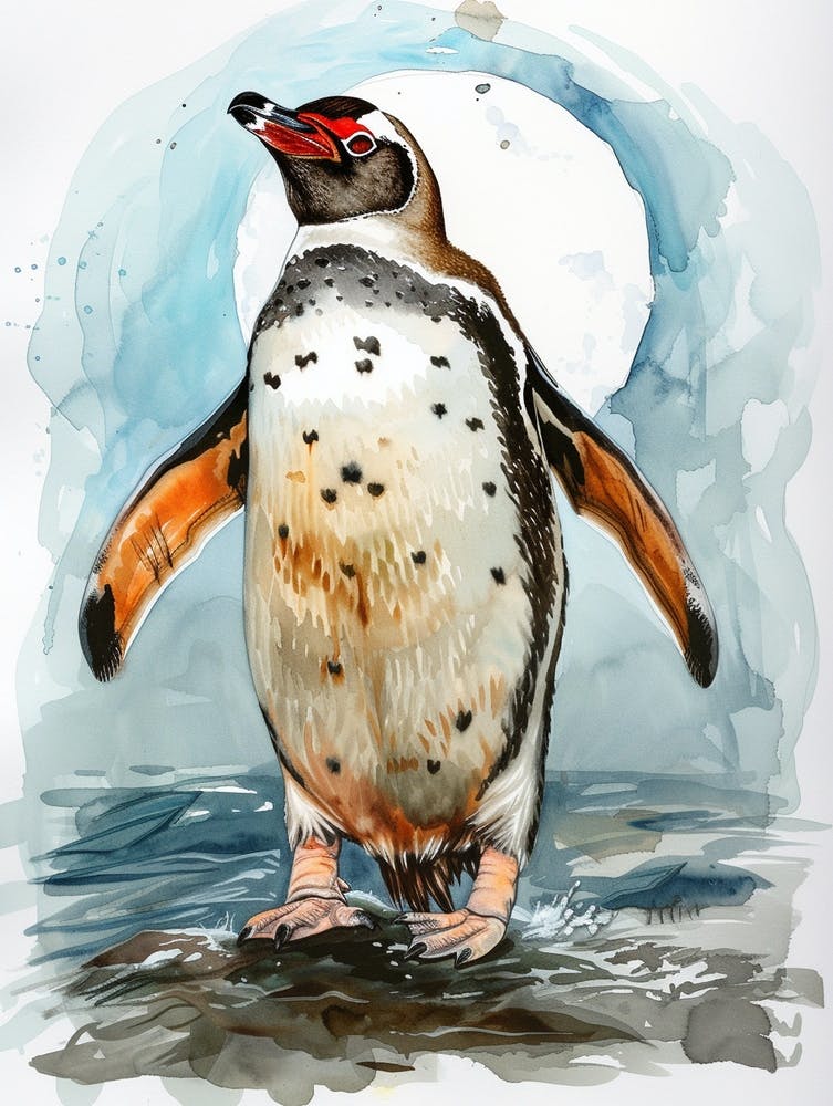 Humboldt Penguin Isabela Island Watercolour Painting 3