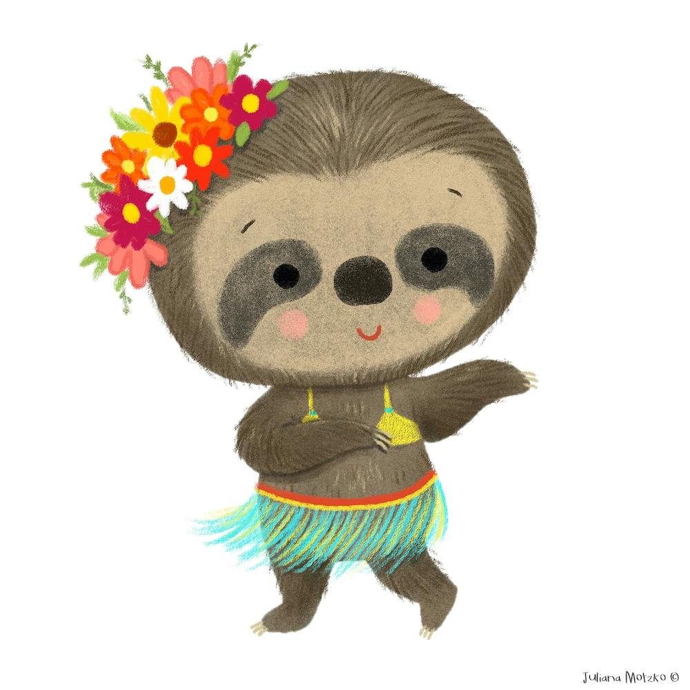 Cute Sloth Dancing Hula Square