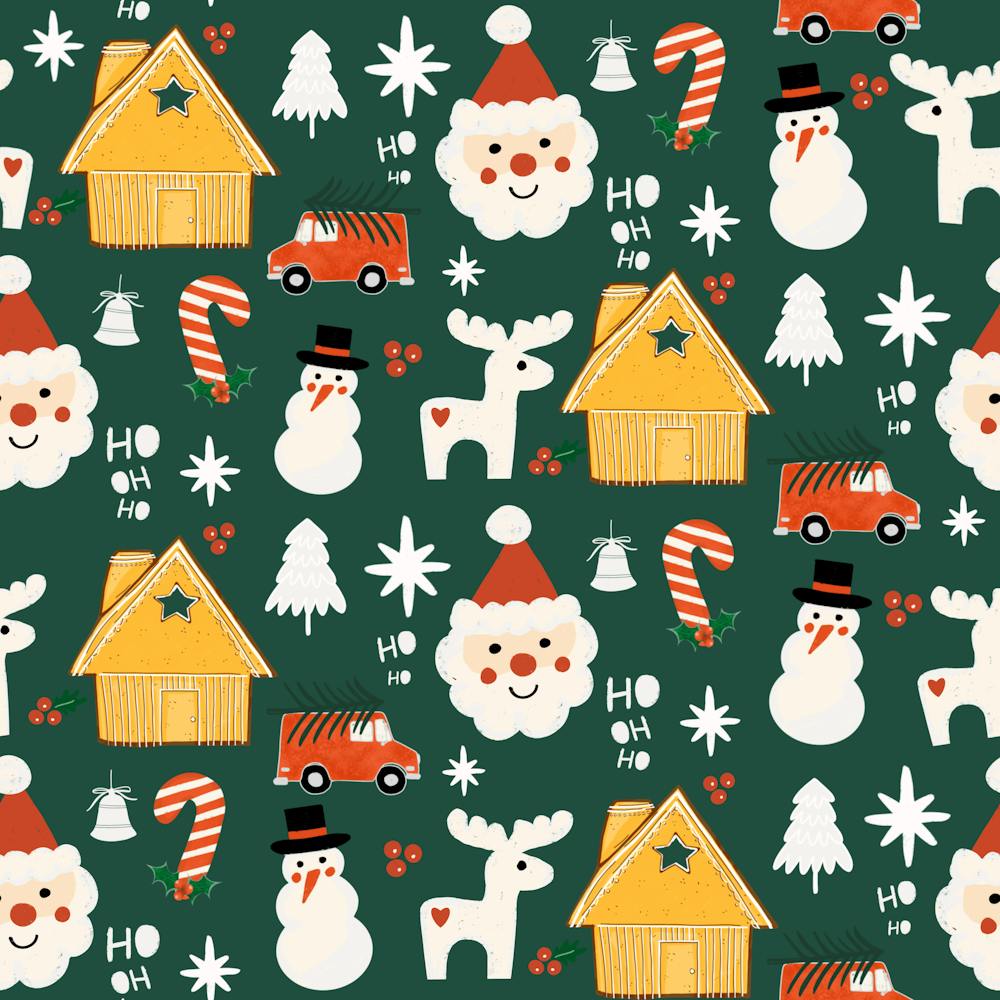 Holiday Christmas Santa Workshop Minimal Retro Green