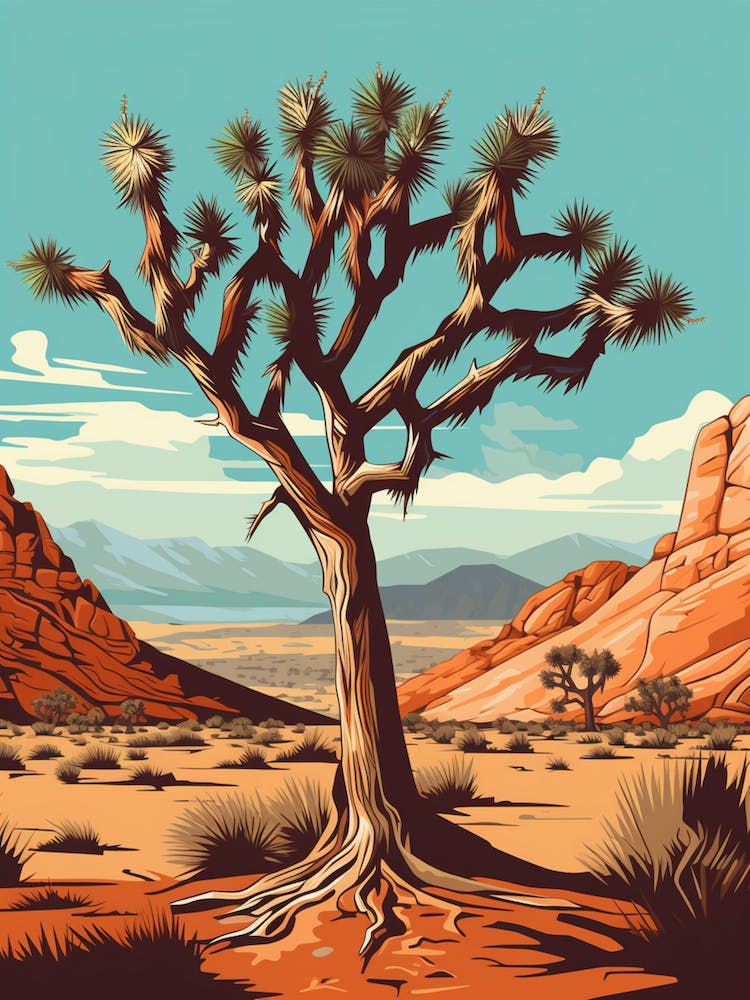 Retro-Illustration eines Joshua-Baums By Desert Spring 1
