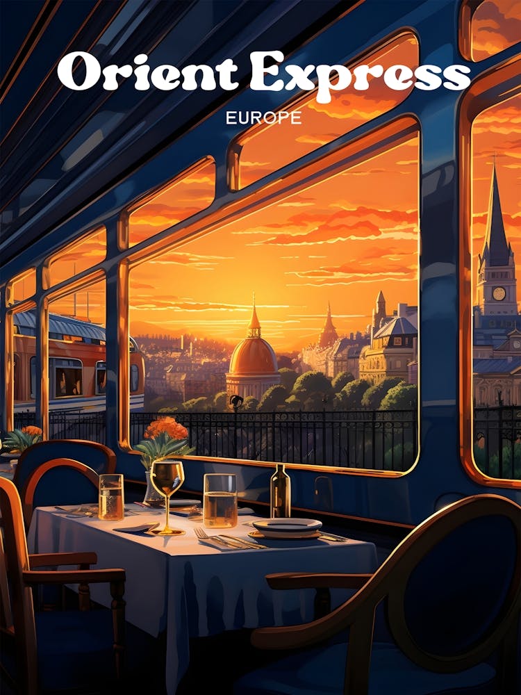 Orient Express Europe Train Travel Illustration