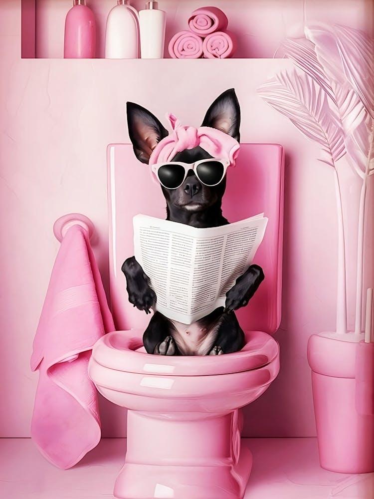 Bathroom Mini Pinscher Print Funny Poster Funny Bathroom Wall Decor Dog On Toilet Print Toilet Wall Art Miniature Pinscher Dog Poster Print