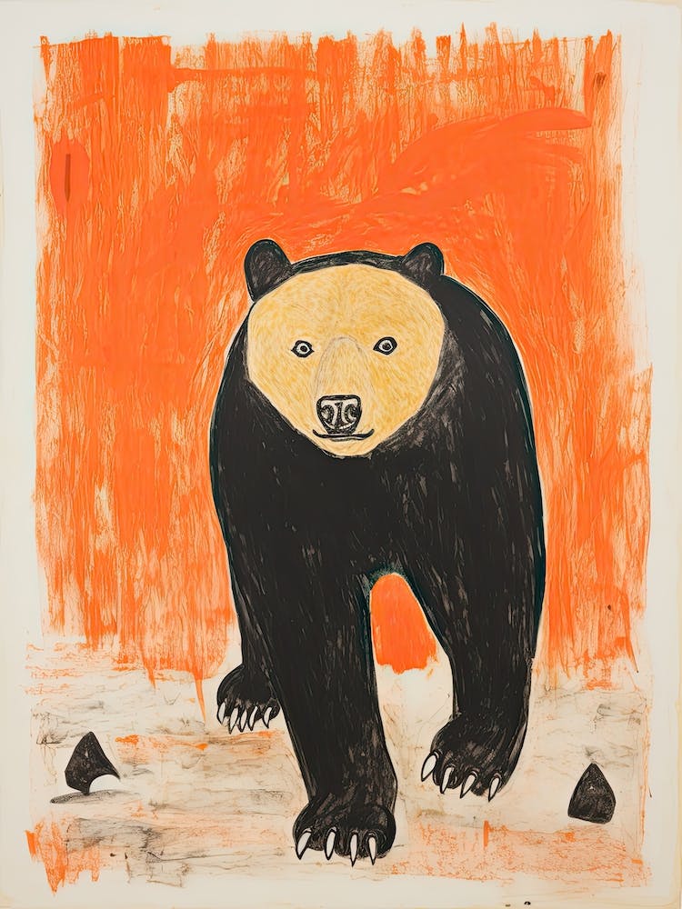 Ours Noir, Dessin Animalier Style Gravure sur Bois 1