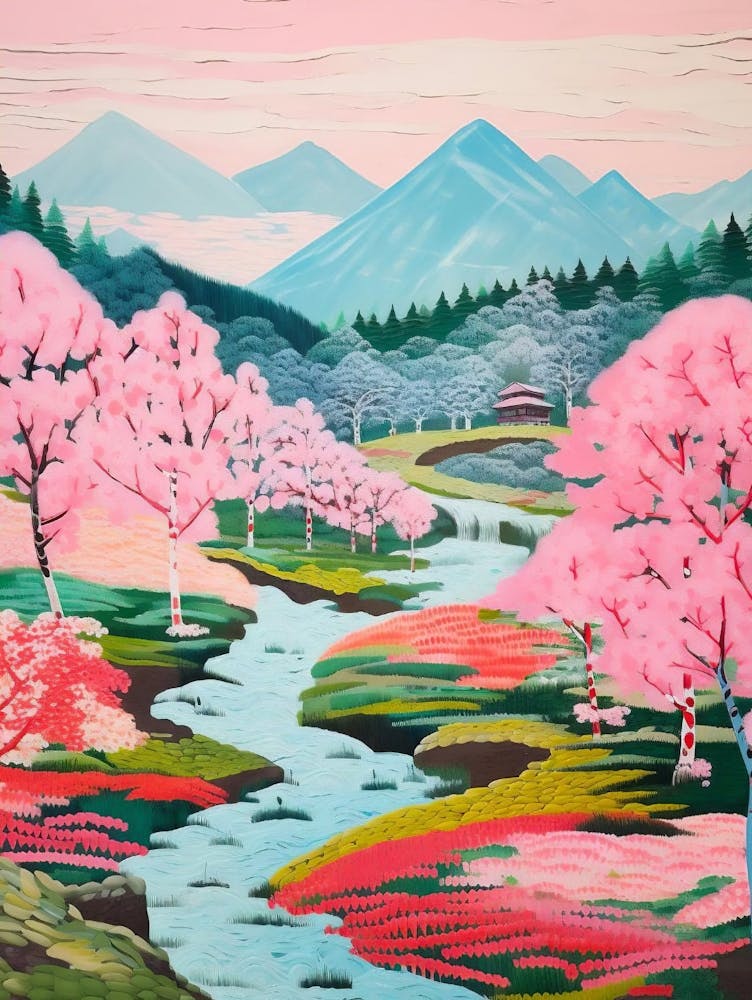 Japanese Landscape Art Painting, Japanese Poster, Colorful Landscape Poster, Japanese Printable Wall Art, Living Room Decor, Digital Prints