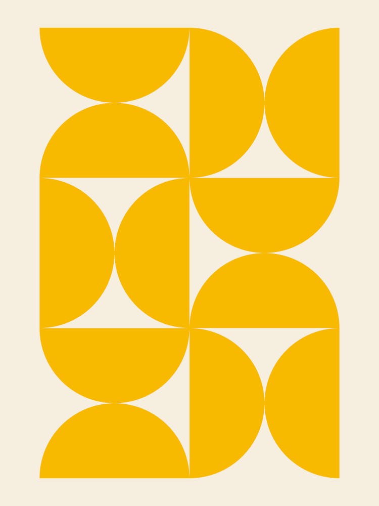 Bauhaus Gelbe Halbkreismuster, Vintage, Retro, Bauhaus, Ausstellung, Museum, farbenfroh, Sommer, Mid-Century, Muster, europäisch, französisch, Formen, Gelb, Dekor