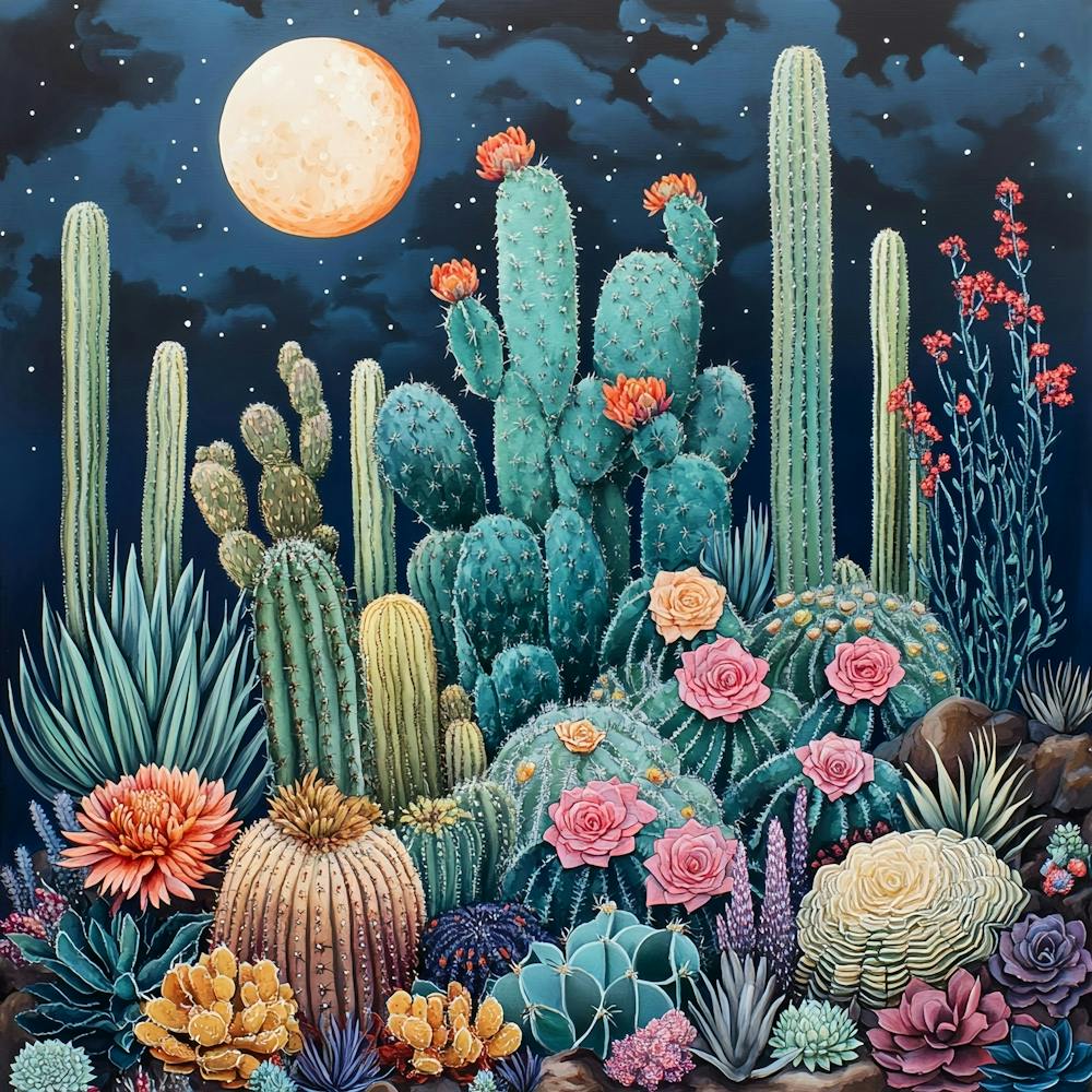 cactus garden in the dark