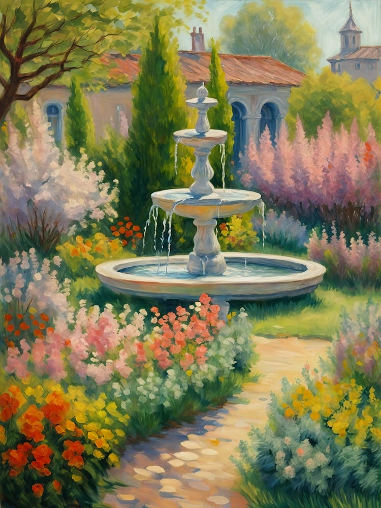 Fountain In The Flower Garden