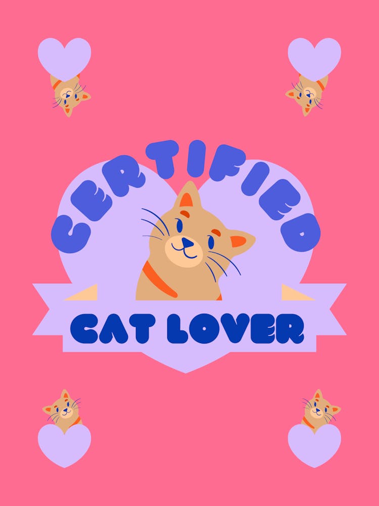 Certified Cat Lover Poster – Funny Pink Cat Wall Art