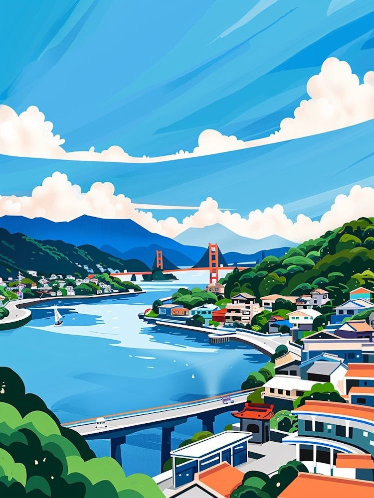 Nagasaki Japan 3 Colourful Illustration