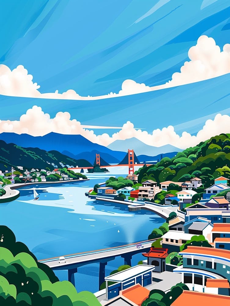 Nagasaki Japan 3 Colourful Illustration