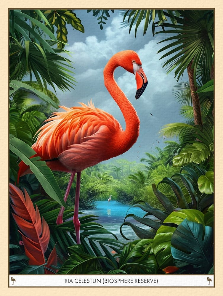 Greater Flamingo Ria Celestun Biosphere Reserve Tropical Illustration 5 Poster