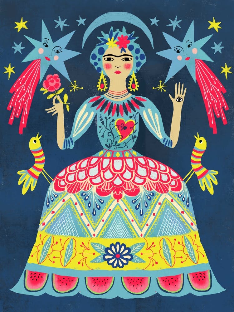 Mexican Folk Art Moon And Star Frida