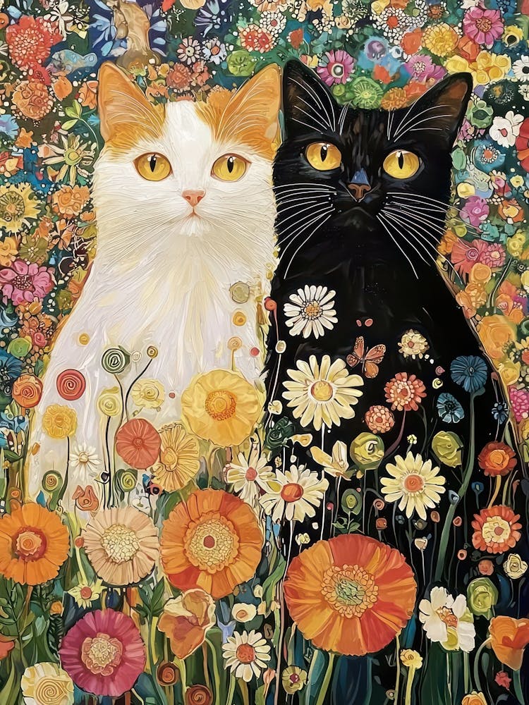 Gustav Klimt Print Cats Klimt Poster Klimt Exhibition Poster Cats Painting Flower Garden Flower Full