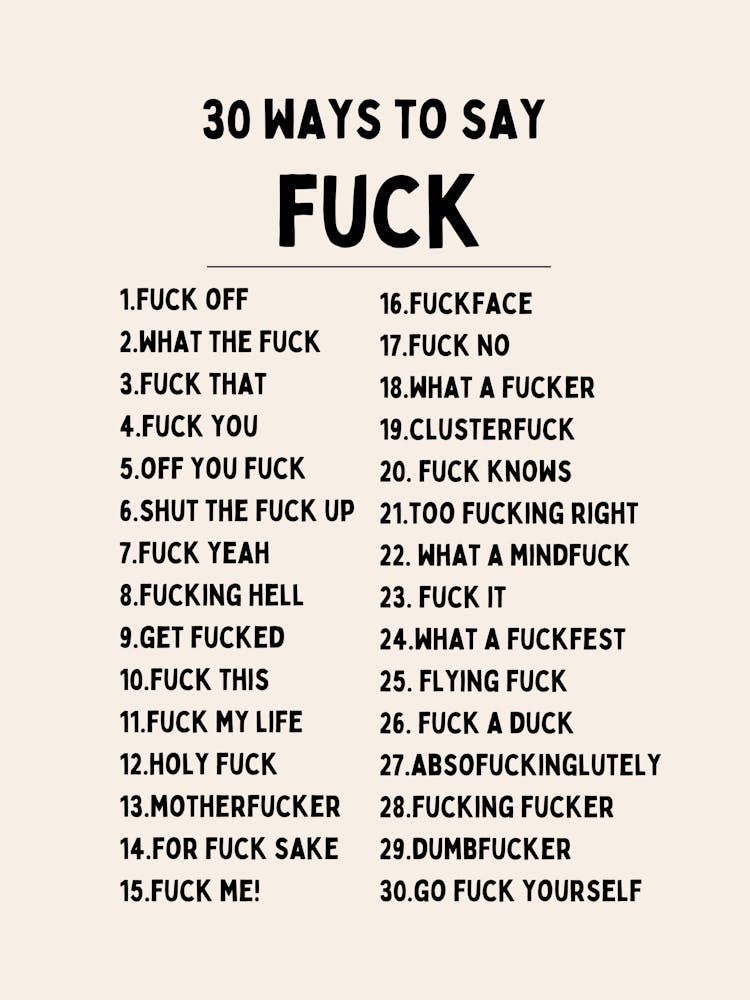 30 Ways To Say Fuck | Black and Cream