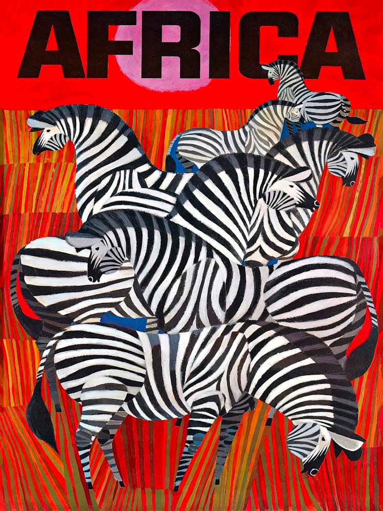 African Zebras, Africa Vintage Travel Poster