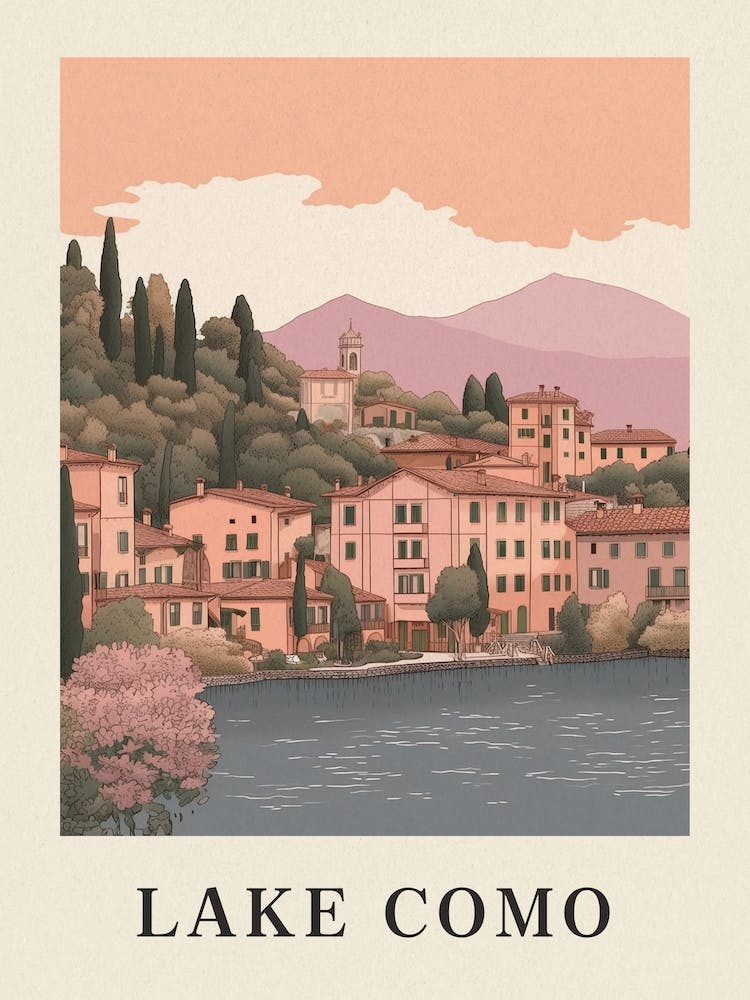 Lake Como Vintage Pink Italy Poster