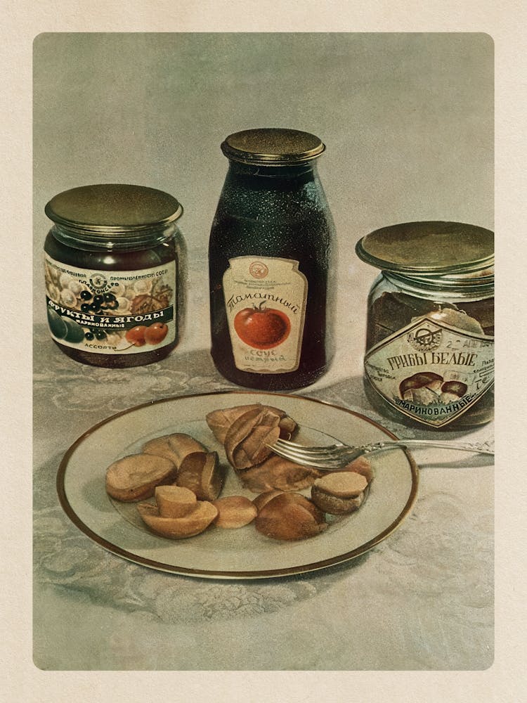 Soviet mushrooms — Soviet vintage food poster, kitchen prints, retro art print, propaganda poster