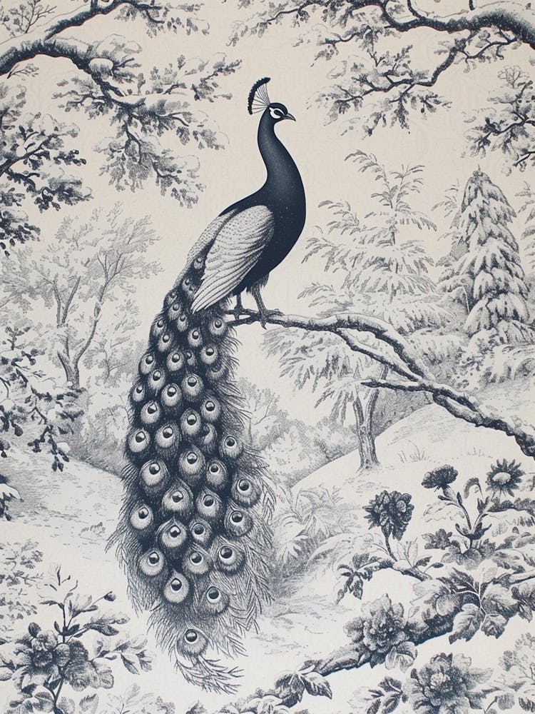 Vintage Peacock Snow Scene 3