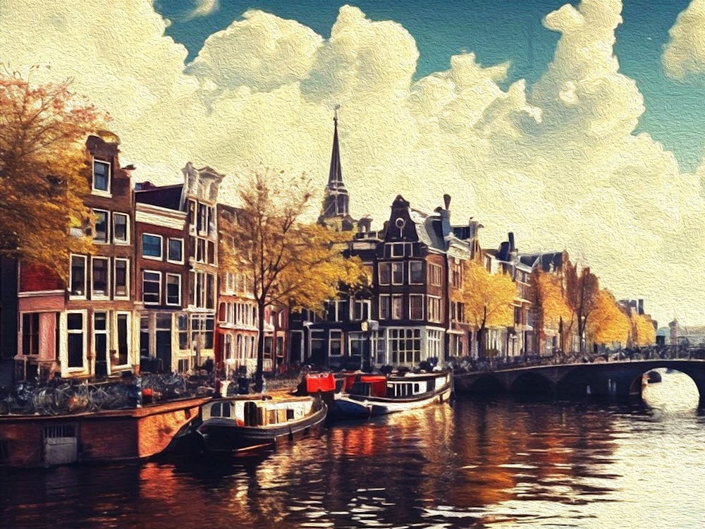 Retro Scenery Amsterdam City River
