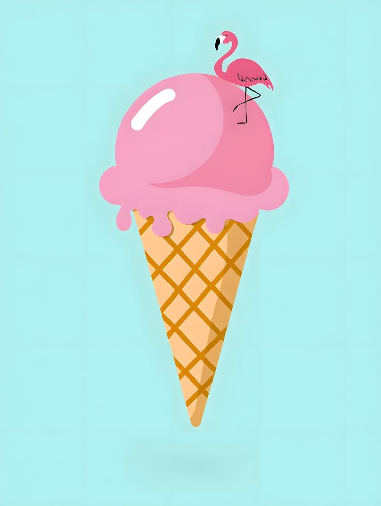 Cute Pink Ice Cream Cone with a Flamingo: Whimsical Dessert