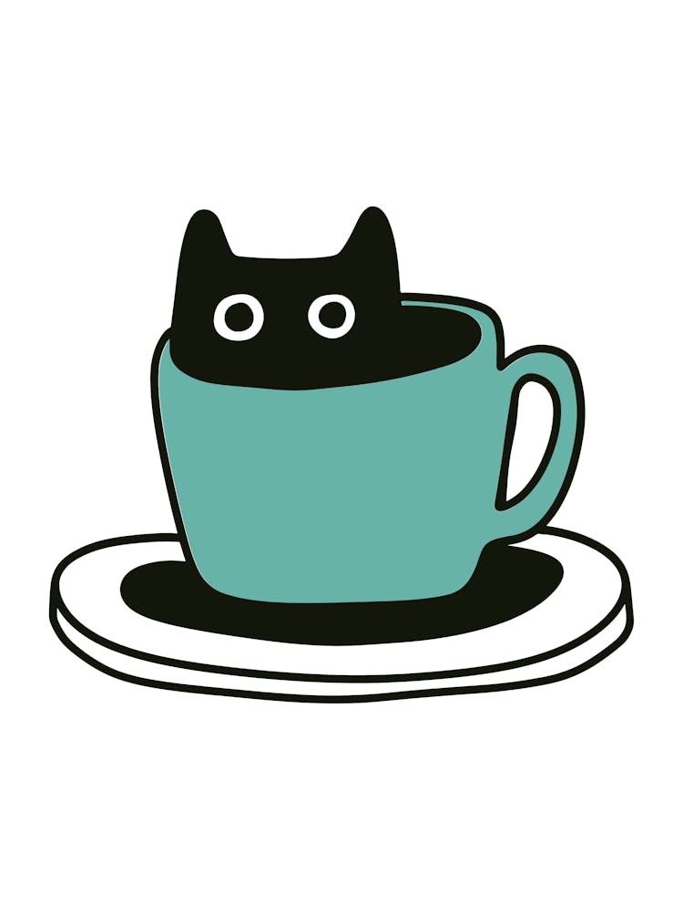 Cat In A Cup Kawaii Cute Drawing Illustration