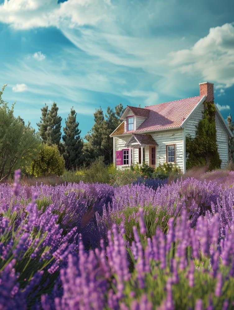 Lavender Field With House