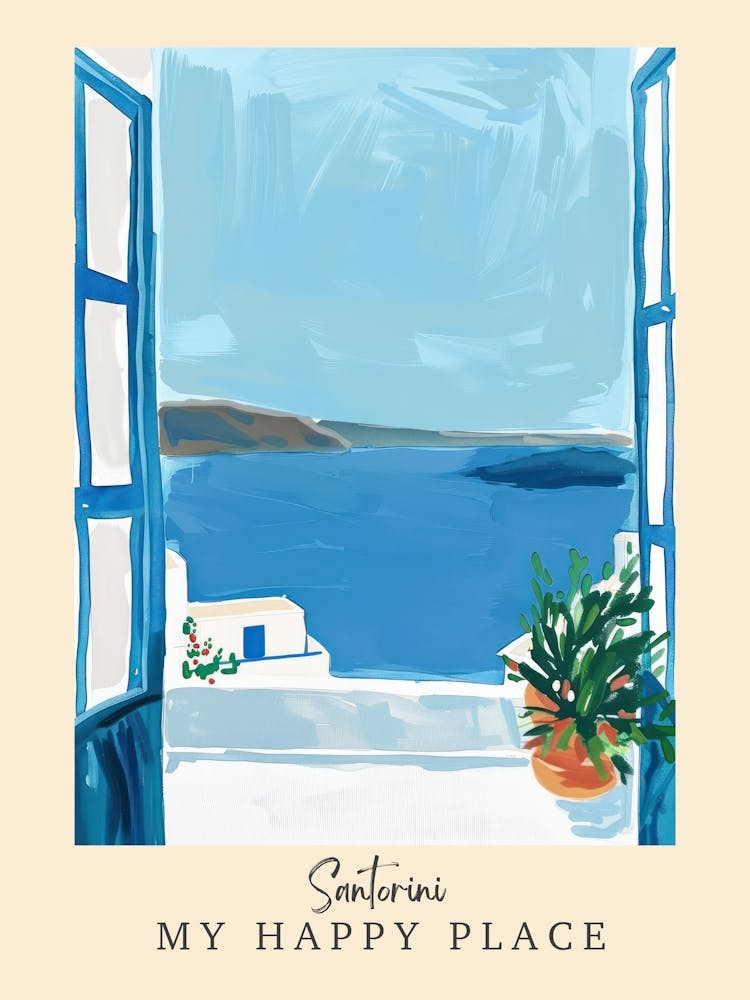 My Happy Place Santorini 1 Travel Poster