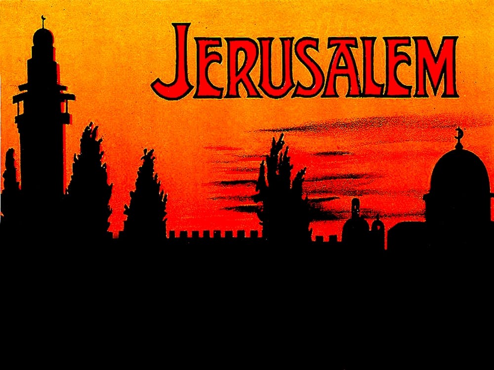Jerusalem On Sunset, Vintage Travel Poster