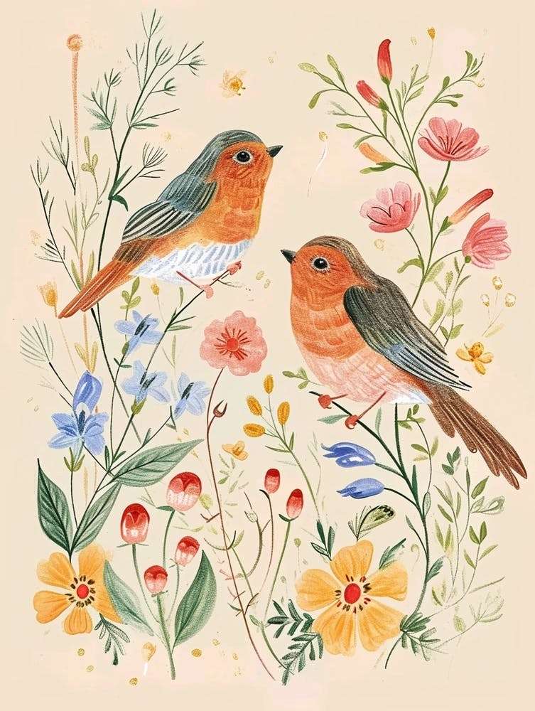 Volkstümliche Blumen-Tierzeichnung Vogel 1