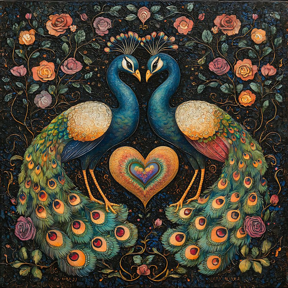 Baroque-Inspired Peacock Heart Design Background 1