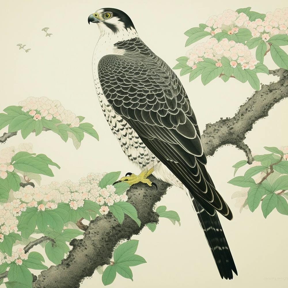 Ohara Koson Inspiriertes Vogelgemälde Falke 8 Quadratisch