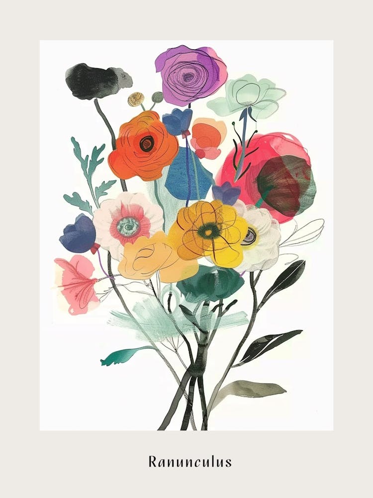 Ranunculus 1 Collage Flower Bouquet Poster