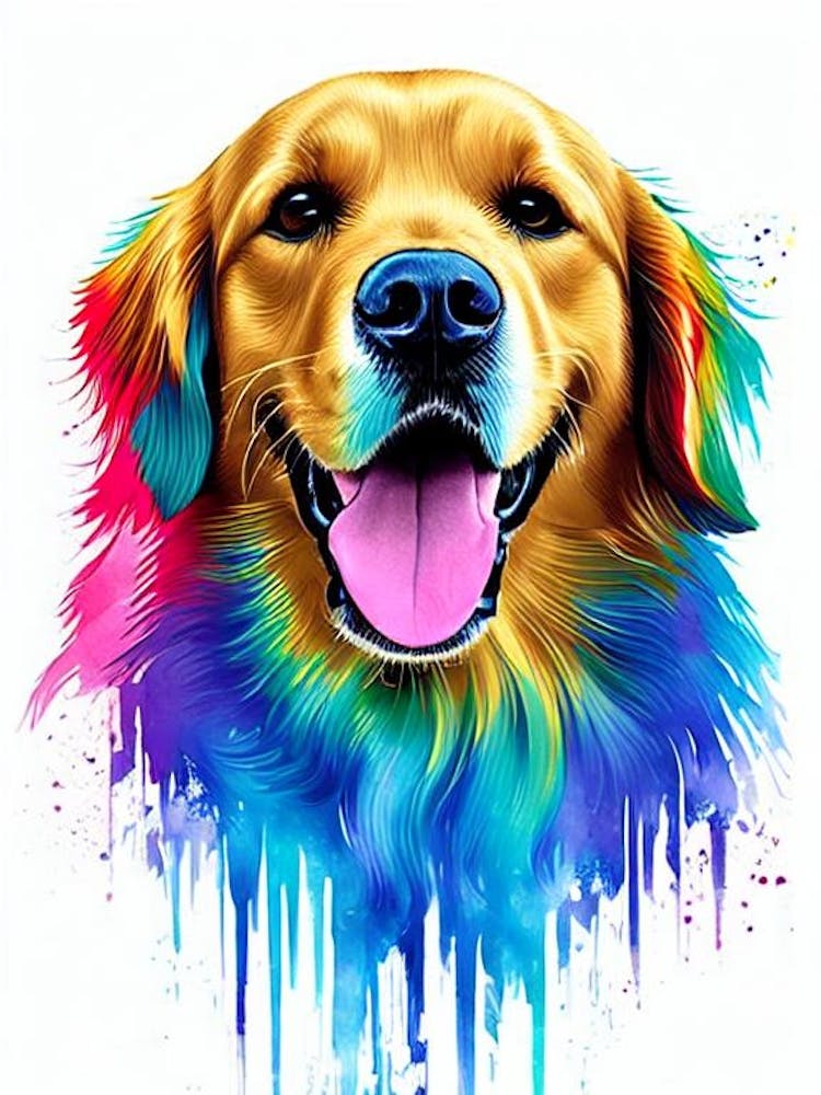 Golden Retriever Rainbow Oil Painting Dog