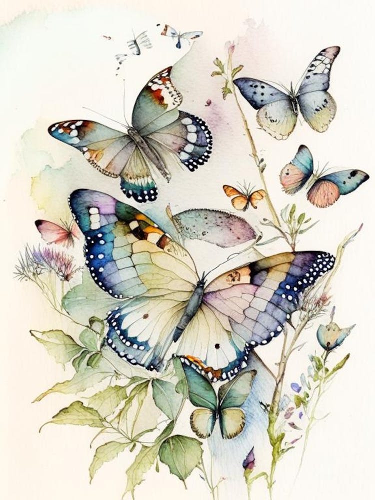 Butterflies In Migration Watercolour Ink 2