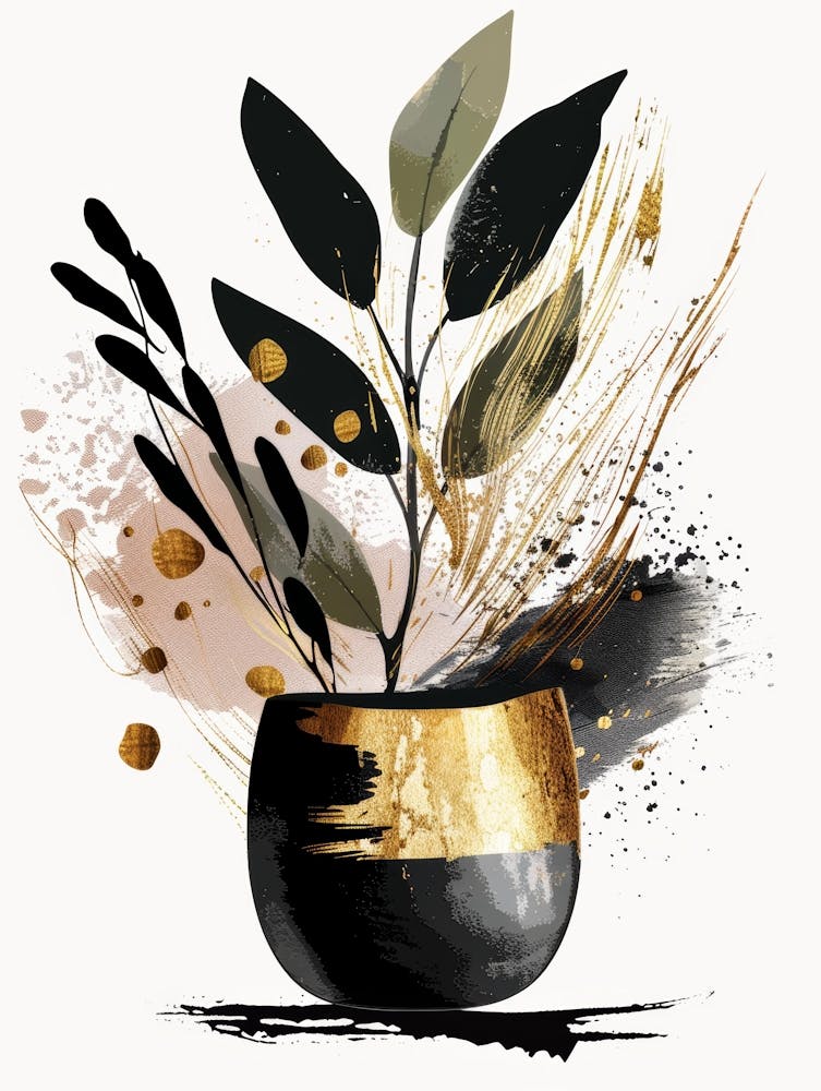 Gold And Black Abstract Painting 91