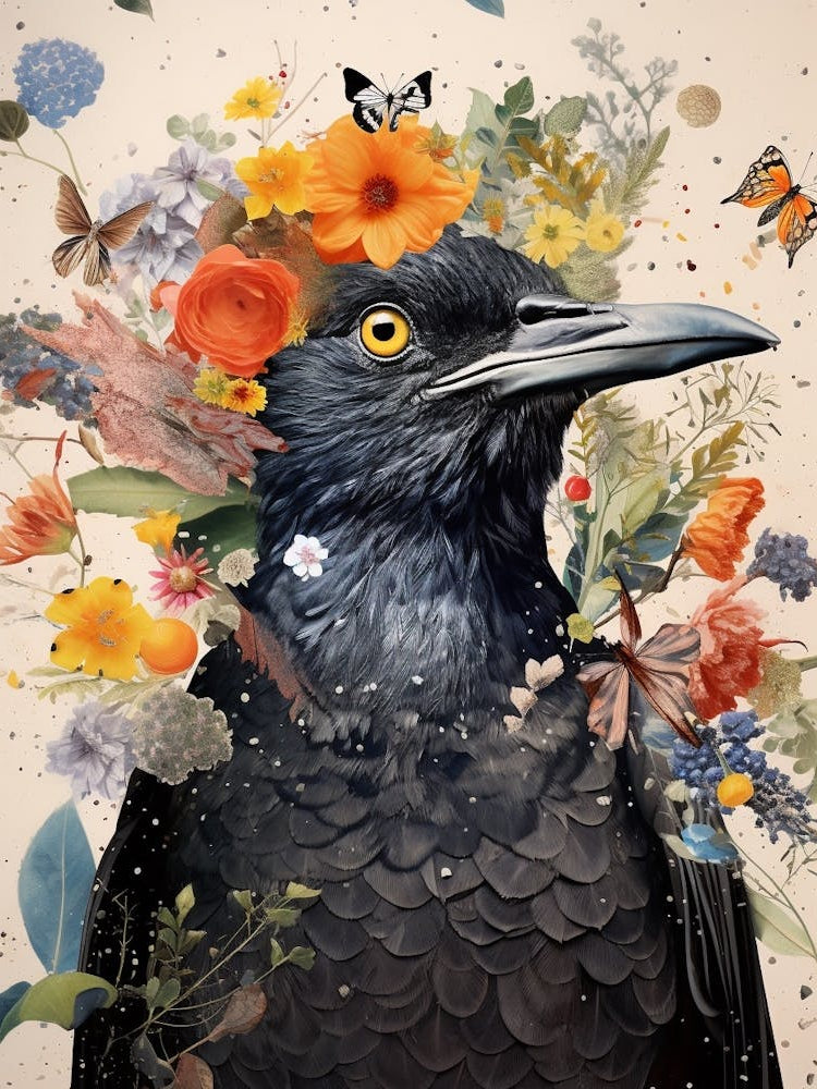 Bird With A Flower Crown Blackbird 4