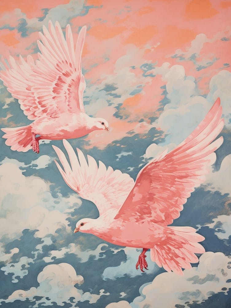 Vintage Japanese Inspired Bird Print Pigeon 2