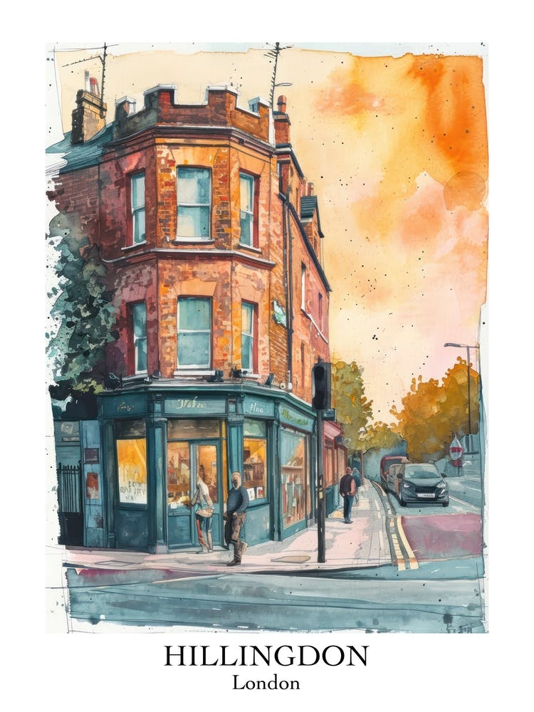 Hillingdon London Borough   Street Watercolour 3 Poster