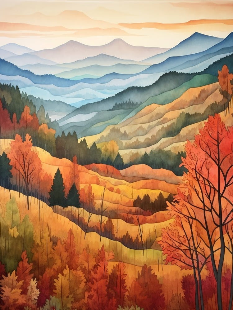 Autumn National Park Painting Great Smoky Mountains National Park Usa 2