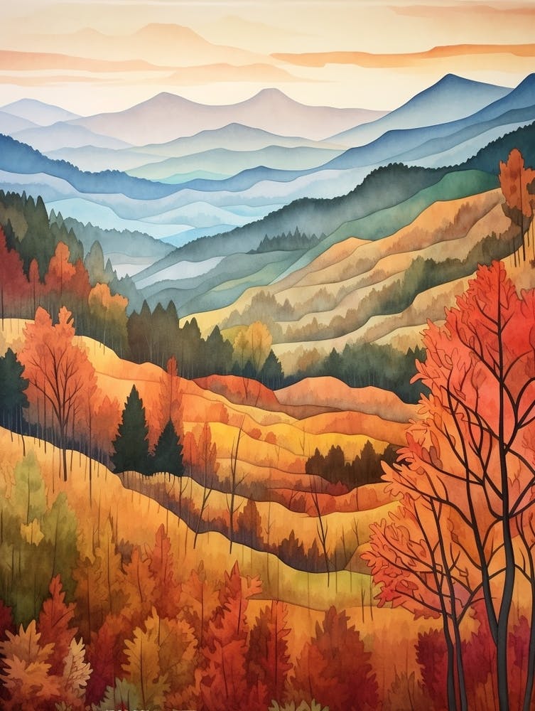Autumn National Park Painting Great Smoky Mountains National Park Usa 2