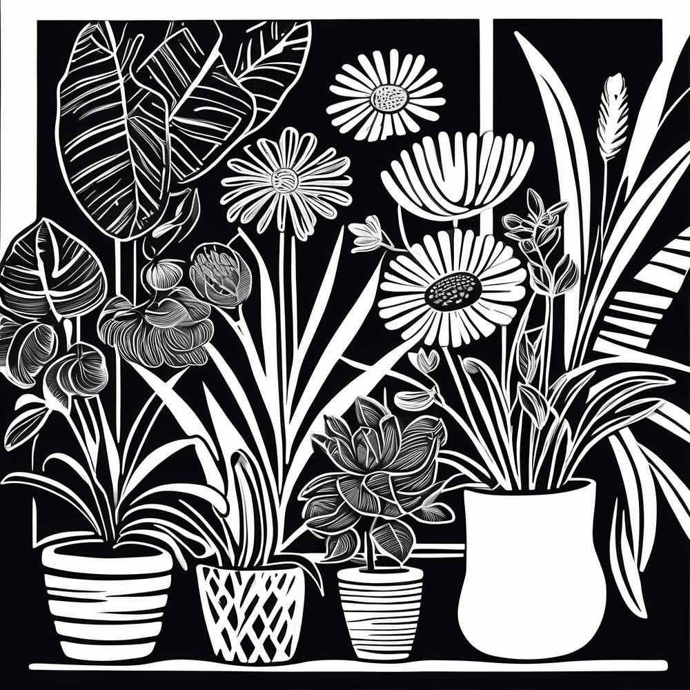 Lion cut inspired Black and white Garden plants & flowers art, Gardening art, Garden 216