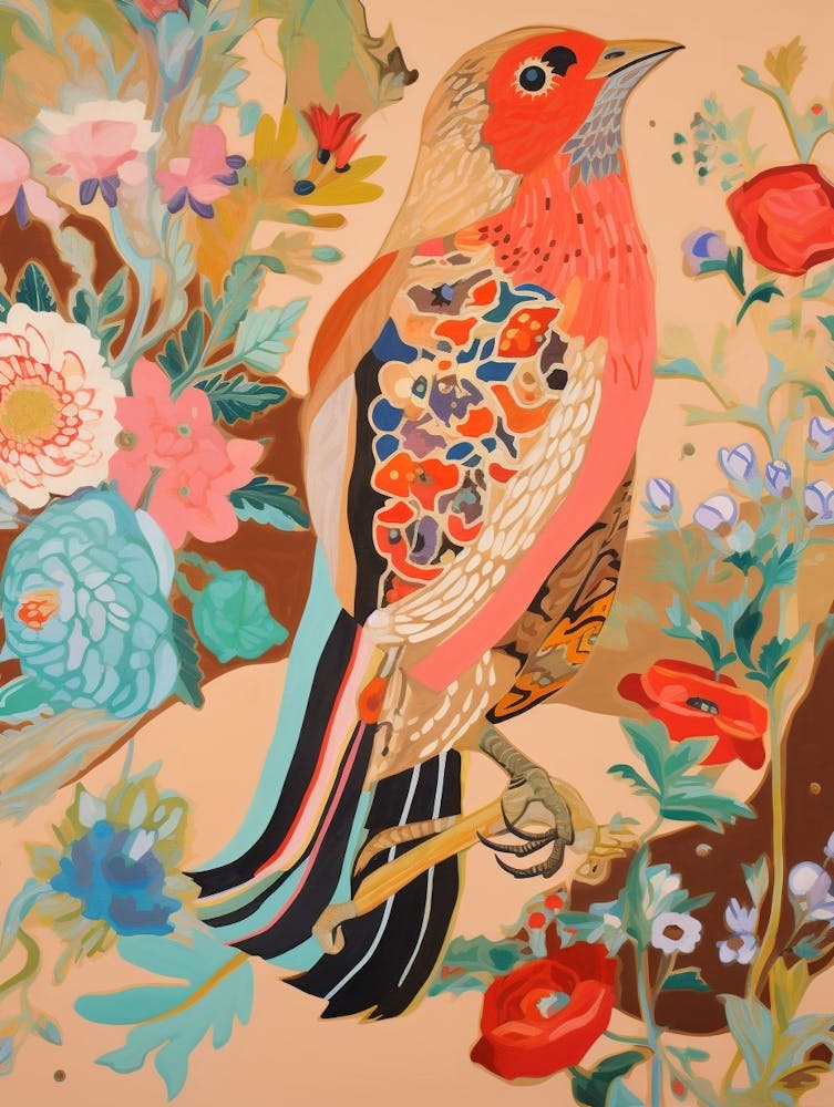 Peinture d'oiseau maximaliste Chardonneret élégant 1