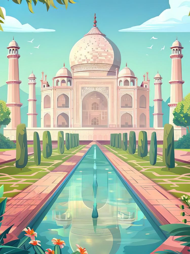 India Print India Illustration Taj Mahal Print Taj Mahal Poster India Travel Poster India Painting India Gift Travel Gallery Nursery Decor