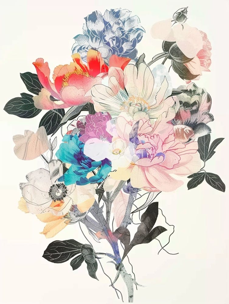 Peony 3 Collage Flower Bouquet